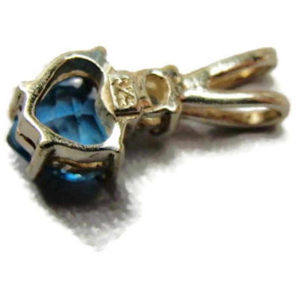 Tiny Cubic Zirconia Blue Heart Pendant Charm Vintage Sterling Silver 925 - Picture 10 of 12